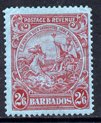 Barbados 1925-35 Britannia Script CA 2s6d carmine on blue mounted mint SG 238a, stamps on britannia