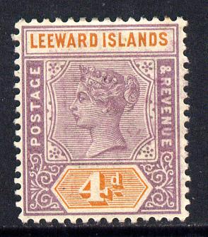 Leeward Islands 1890 QV Crown CA 4d dull mauve & orange mounted mint SG 4, stamps on , stamps on  stamps on , stamps on  stamps on  qv , stamps on  stamps on 