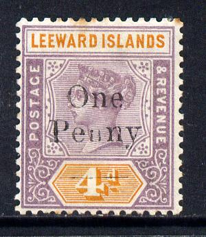 Leeward Islands 1902 QV Surcharged 1d on 4d mounted mint SG 17, stamps on , stamps on  stamps on , stamps on  stamps on  qv , stamps on  stamps on 