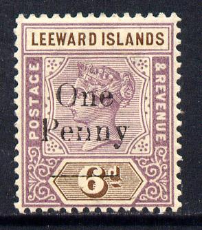 Leeward Islands 1902 QV Surcharged 1d on 6d mounted mint SG 18, stamps on , stamps on  stamps on , stamps on  stamps on  qv , stamps on  stamps on 