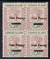 Leeward Islands 1902 QV Surcharged 1d on 7d block of 4 three stamps unmounted mint SG 19, stamps on , stamps on  qv , stamps on 