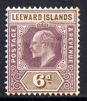 Leeward Islands 1902 KE7 Crown CA 6d dull purple & brown mounted mint SG 25, stamps on , stamps on  ke7 , stamps on 