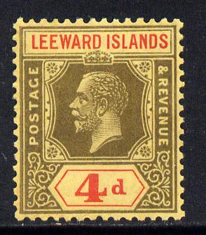 Leeward Islands 1921-32 KG5 Script CA 4d black & red on yellow Die II unmounted mint but light overall toning SG 70, stamps on , stamps on  stamps on , stamps on  stamps on  kg5 , stamps on  stamps on 