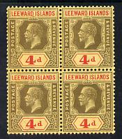 Leeward Islands 1921-32 KG5 Script CA 4d black & red on yellow Die II block of 4 unmounted mint but light overall toning SG 70, stamps on , stamps on  kg5 , stamps on 