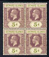 Leeward Islands 1921-32 KG5 Script CA 5d dull purple & olive-green Die II block of 4 unmounted mint but light overall toning SG 71, stamps on , stamps on  stamps on , stamps on  stamps on  kg5 , stamps on  stamps on 