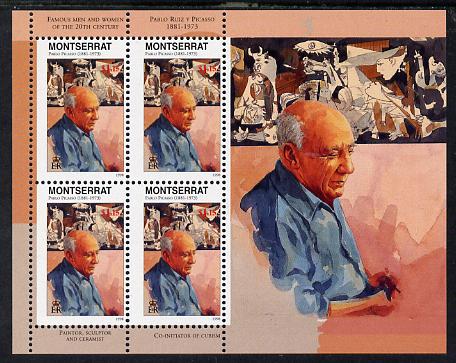 Montserrat 1998 Famous People of the 20th Century - Pablo Picasso perf sheetlet containing 4 vals unmounted mint as SG 1066a, stamps on , stamps on  stamps on personalities, stamps on  stamps on picasso, stamps on  stamps on arts, stamps on  stamps on 