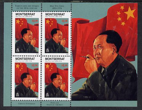 Montserrat 1998 Famous People of the 20th Century - Mao Tse-tung (China) perf sheetlet containing 4 vals unmounted mint as SG 1075a, stamps on , stamps on  stamps on personalities, stamps on  stamps on constitutions, stamps on  stamps on flags, stamps on  stamps on mao tse-tung, stamps on  stamps on  mao , stamps on  stamps on 