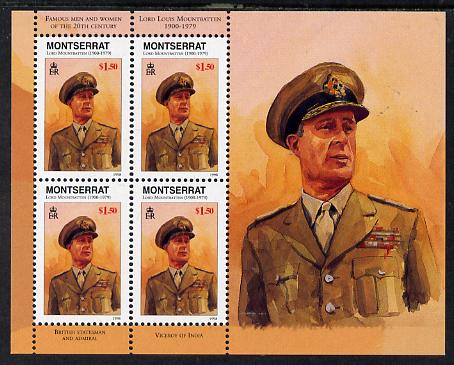 Montserrat 1998 Famous People of the 20th Century - Earl Mountbatten perf sheetlet containing 4 vals unmounted mint as SG 1076a, stamps on , stamps on  stamps on personalities, stamps on  stamps on constitutions, stamps on  stamps on  ww2 , stamps on  stamps on militaria