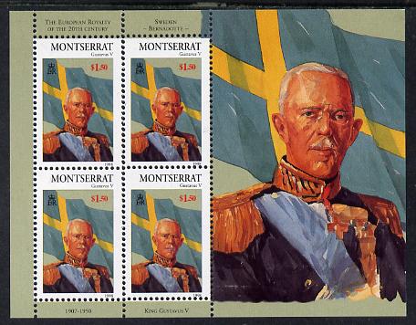 Montserrat 1998 Famous People of the 20th Century - King Gustavus V of Sweden perf sheetlet containing 4 vals unmounted mint as SG 1084a, stamps on personalities, stamps on royalty, stamps on flags, stamps on 