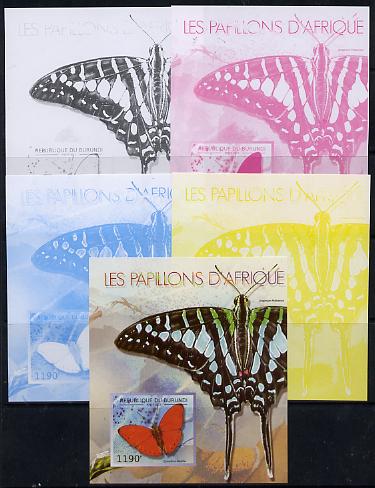 Burundi 2013 Butterflies #4 deluxe sheet - the set of 5 imperf progressive colour proofs comprising the 4 basic colours plus all 4-colour composite unmounted mint, stamps on , stamps on  stamps on butterflies