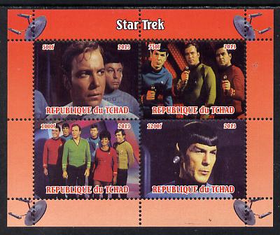 Chad 2013 Star Trek #1 perf sheetlet containing 4 vals unmounted mint. Note this item is privately produced and is offered purely on its thematic appeal, it has no postal validity, stamps on , stamps on  stamps on sci-fi, stamps on  stamps on films, stamps on  stamps on  tv , stamps on  stamps on films, stamps on  stamps on cinema, stamps on  stamps on movies