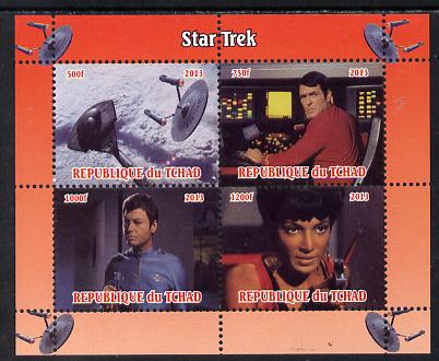 Chad 2013 Star Trek #2 perf sheetlet containing 4 vals unmounted mint. Note this item is privately produced and is offered purely on its thematic appeal. , stamps on , stamps on  stamps on sci-fi, stamps on  stamps on films, stamps on  stamps on  tv , stamps on  stamps on films, stamps on  stamps on cinema, stamps on  stamps on movies