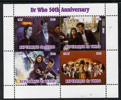 Chad 2013 Dr Who 50th Anniversary perf sheetlet containing 4 vals unmounted mint. Note this item is privately produced and is offered purely on its thematic appeal. , stamps on , stamps on  stamps on sci-fi, stamps on  stamps on films, stamps on  stamps on  tv , stamps on  stamps on films, stamps on  stamps on cinema, stamps on  stamps on movies