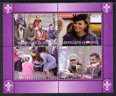Congo 2013 Kate - Duchess of Cambridge perf sheetlet containing 4 vals unmounted mint. Note this item is privately produced and is offered purely on its thematic appeal, it has no postal validity, stamps on royalty, stamps on kate