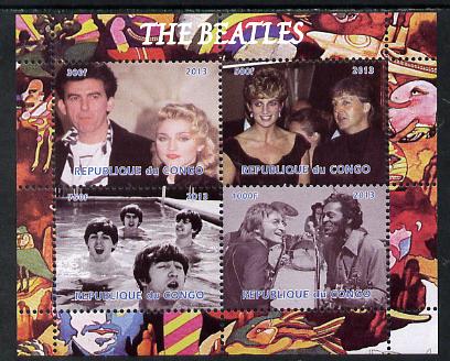 Congo 2013 The Beatles #1 perf sheetlet containing 4 vals unmounted mint. Note this item is privately produced and is offered purely on its thematic appeal , stamps on personalities, stamps on music, stamps on beatles, stamps on pops, stamps on rock