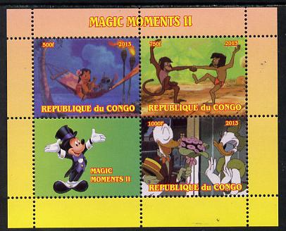 Congo 2013 Disney - Magic Moments #2 perf sheetlet containing 3 values plus label unmounted mint. Note this item is privately produced and is offered purely on its thematic appeal, it has no postal validity, stamps on disney, stamps on films, stamps on movies, stamps on cinema, stamps on 