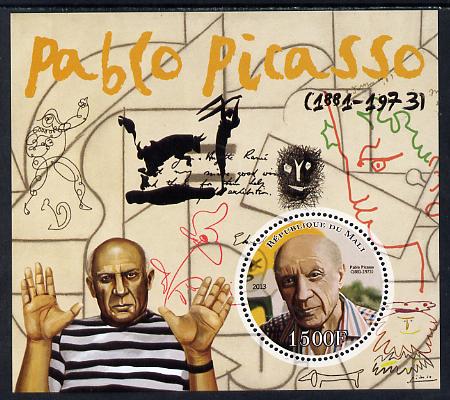 Mali 2013 Pablo Picasso perf deluxe sheet containing one circular value unmounted mint, stamps on personalities, stamps on shaped, stamps on circular, stamps on picasso, stamps on arts