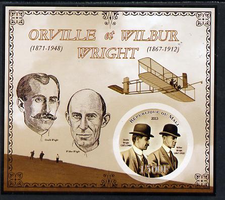 Mali 2013 Orville & Wilbur Wright imperf deluxe sheet containing one circular value unmounted mint, stamps on , stamps on  stamps on personalities, stamps on  stamps on shaped, stamps on  stamps on circular, stamps on  stamps on aviation, stamps on  stamps on wright