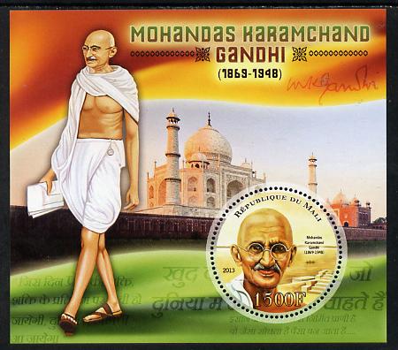 Mali 2013 Mahatma Gandhi perf deluxe sheet containing one circular value unmounted mint, stamps on personalities, stamps on shaped, stamps on circular, stamps on gandhi