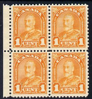 Canada 1930-31 KG5 1c orange marginal block of 4 unmounted mint SG 288, stamps on , stamps on  kg5 , stamps on 
