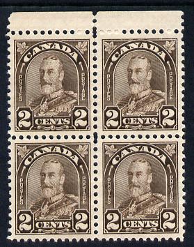 Canada 1930-31 KG5 2c brown die II marginal block of 4 unmounted mint SG 292b, stamps on , stamps on  kg5 , stamps on 