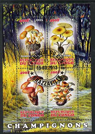 Congo 2013 Fungi #1 perf sheetlet containing four values fine cto used, stamps on fungi