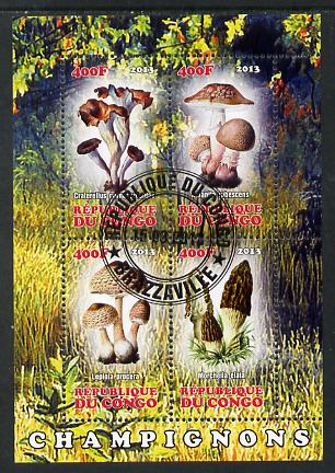 Congo 2013 Fungi #2 perf sheetlet containing four values fine cto used, stamps on , stamps on  stamps on fungi
