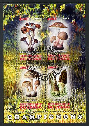 Congo 2013 Fungi #2 perf sheetlet containing four values fine cto used, stamps on fungi