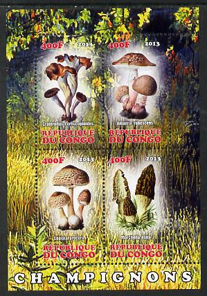 Congo 2013 Fungi #2 perf sheetlet containing four values unmounted mint, stamps on , stamps on  stamps on fungi