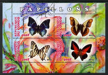 Congo 2013 Butterflies #2 perf sheetlet containing four values unmounted mint, stamps on , stamps on  stamps on butterflies