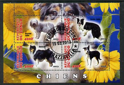 Congo 2013 Dogs #1 perf sheetlet containing four values fine cto used, stamps on , stamps on  stamps on dogs