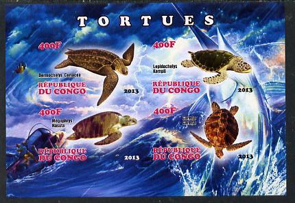 Congo 2013 Turtles imperf sheetlet containing four values unmounted mint, stamps on , stamps on  stamps on turtles