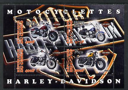 Congo 2013 Harley-Davidson Motorcycles perf sheetlet containing four values fine cto used, stamps on motorbikes