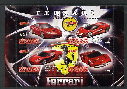 Congo 2013 Ferrari Cars #1 perf sheetlet containing four values unmounted mint, stamps on , stamps on  stamps on cars, stamps on  stamps on ferrari