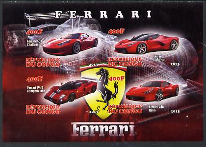 Congo 2013 Ferrari Cars #2 imperf sheetlet containing four values unmounted mint, stamps on , stamps on  stamps on cars, stamps on  stamps on ferrari