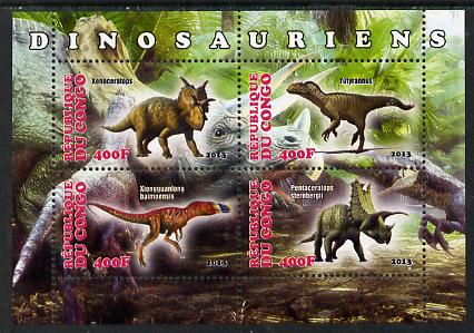 Congo 2013 Dinosaurs #1 perf sheetlet containing four values unmounted mint, stamps on , stamps on  stamps on dinosaurs