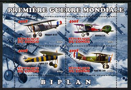 Congo 2013 Bi-Planes of World War I perf sheetlet containing four values unmounted mint, stamps on , stamps on  stamps on aviation, stamps on  stamps on  ww1 , stamps on  stamps on 