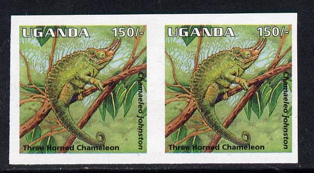 Uganda 1995-98 Reptiles - Three-Horned Chameleo 150s imperforate proof pair on gummed unwatermarked paper unmounted mint as SG 1515, stamps on reptiles, stamps on chameleons