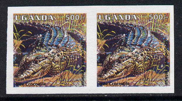 Uganda 1995-98 Reptiles - Nile Crocodile 500s imperforate proof pair on gummed unwatermarked paper unmounted mint as SG 1520, stamps on reptiles, stamps on crocodiles