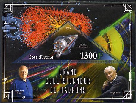 Ivory Coast 2013 Space - Large Hadron Collider perf m/sheet containing triangular value unmounted mint, stamps on space, stamps on triangular, stamps on science, stamps on shaped