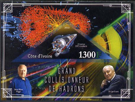 Ivory Coast 2013 Space - Large Hadron Collider imperf m/sheet containing triangular value unmounted mint, stamps on space, stamps on triangular, stamps on science, stamps on shaped