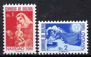 Bolivia 1981 Christmas set of 2 unmounted mint, SG 1061-62*, stamps on , stamps on  stamps on christmas, stamps on bethlehem