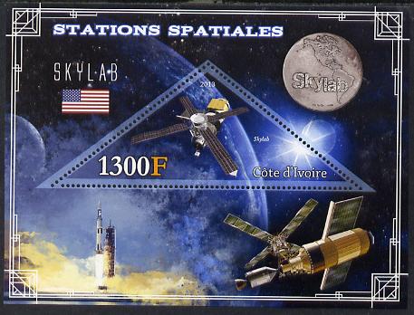 Ivory Coast 2013 Space Stations - Skylab perf m/sheet containing triangular value unmounted mint, stamps on , stamps on  stamps on space, stamps on  stamps on triangular, stamps on  stamps on science, stamps on  stamps on shaped