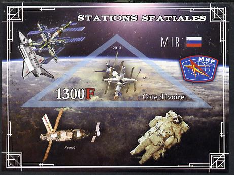 Ivory Coast 2013 Space Stations - MIR imperf m/sheet containing triangular value unmounted mint, stamps on space, stamps on triangular, stamps on science, stamps on shaped