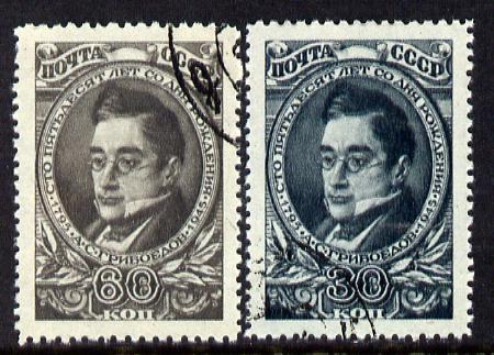 Russia 1944 Death Centenary of Krylov (fabulist) set of 2 fine cds used SG 1087-88, stamps on , stamps on  stamps on personalities, stamps on  stamps on literature