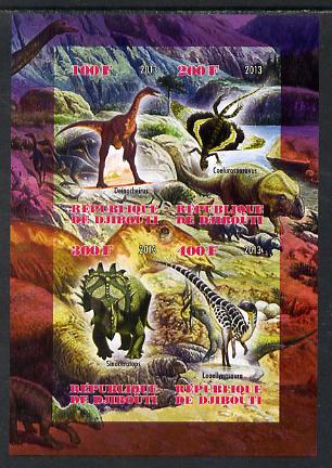 Djibouti 2013 Dinosaurs #1 imperf sheetlet containing 4 values unmounted mint, stamps on dinosaurs