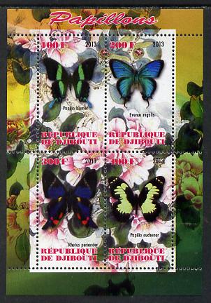 Djibouti 2013 Butterflies #1 perf sheetlet containing 4 values unmounted mint, stamps on dinosaurs