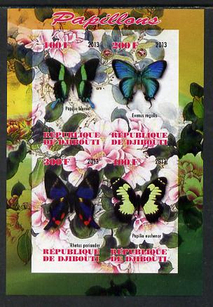 Djibouti 2013 Butterflies #1 imperf sheetlet containing 4 values unmounted mint, stamps on , stamps on  stamps on dinosaurs