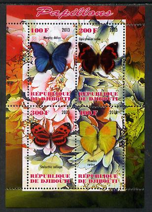 Djibouti 2013 Butterflies #2 perf sheetlet containing 4 values unmounted mint, stamps on dinosaurs