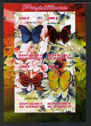 Djibouti 2013 Butterflies #2 imperf sheetlet containing 4 values unmounted mint, stamps on , stamps on  stamps on dinosaurs